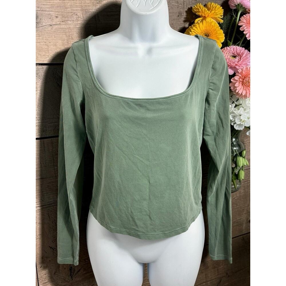 SKIMS Women's Cotton Jersey Scoop Neck Long Sleeve Top Green Size Large Shirt